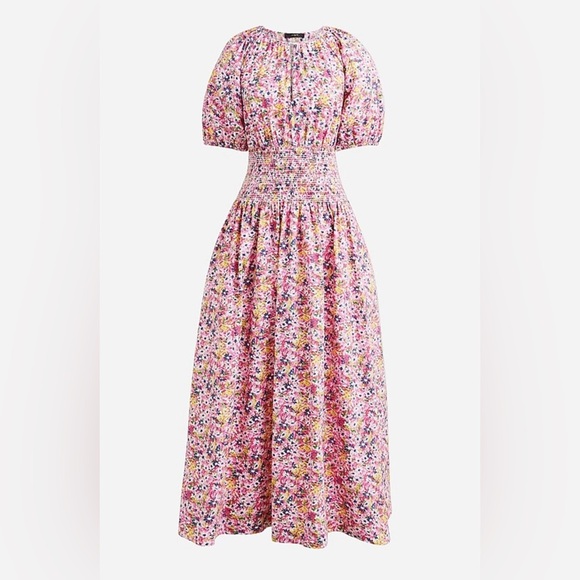 J. Crew Dresses & Skirts - J. Crew Puff-sleeve Smocked-waist Midi Dress in Floral Fields size XS